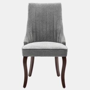 Cadeira de sala de jantar 2 unidades - Estofamento em linho cinza, pernas curvas em madeira, design confortável - Cinza