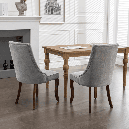 Cadeira de sala de jantar 2 unidades - Estofamento em linho cinza, pernas curvas em madeira, design confortável - Cinza Cadeira de sala de jantar 2 unidades - Estofamento em linho cinza, pernas curvas em madeira, design confortável - Cinza