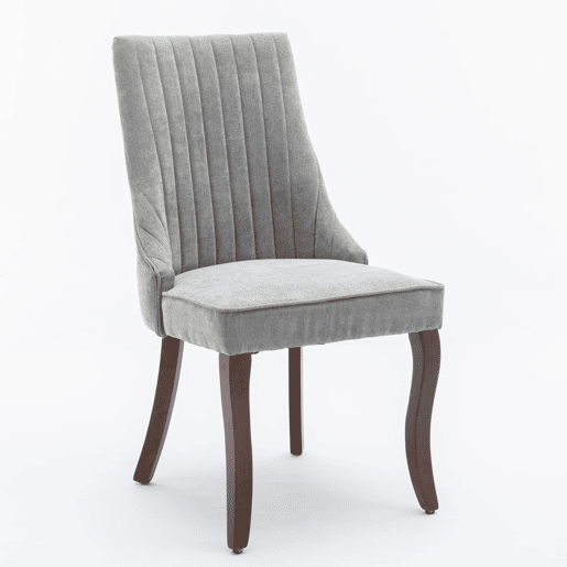 Cadeira de sala de jantar 2 unidades - Estofamento em linho cinza, pernas curvas em madeira, design confortável - Cinza Cadeira de sala de jantar 2 unidades - Estofamento em linho cinza, pernas curvas em madeira, design confortável - Cinza