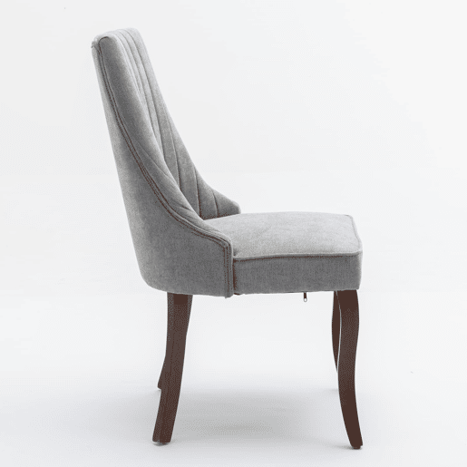 Cadeira de sala de jantar 2 unidades - Estofamento em linho cinza, pernas curvas em madeira, design confortável - Cinza Cadeira de sala de jantar 2 unidades - Estofamento em linho cinza, pernas curvas em madeira, design confortável - Cinza