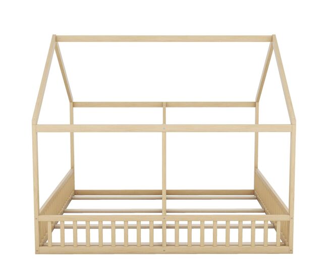 Cama individual 90 × 200 cm – diseño de casita 2 en 1 – natural