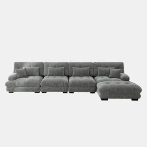 Sofá modular de 4 lugares - em forma de L, com otomano móvel e combinação DIY - Chenille cinzento