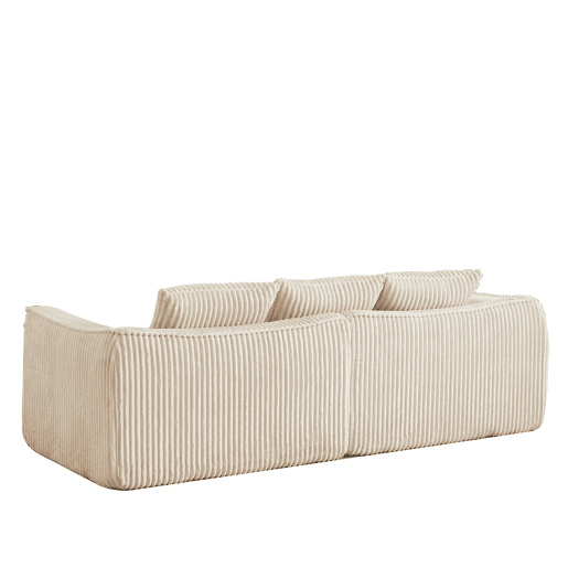 Sofá minimalista de 3 lugares - Linhas suaves, encosto inclinado e 2 almofadas - Bege Sofá minimalista de 3 lugares - Linhas suaves, encosto inclinado e 2 almofadas - Bege
