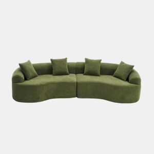Sofá modular curvo em chenille de 4 lugares - moderno, confortável, economiza espaço, não requer montagem - verde