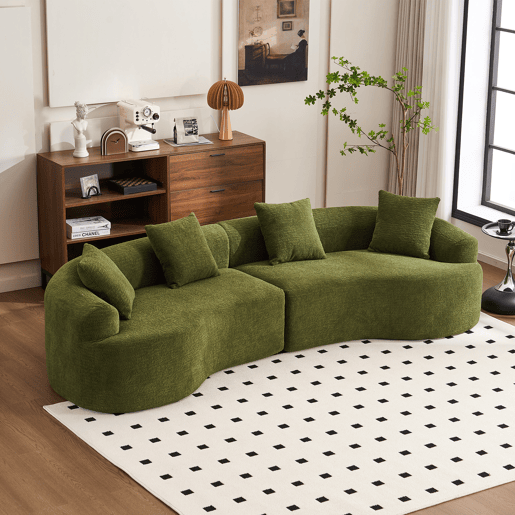 Sofá modular curvo em chenille de 4 lugares - moderno, confortável, economiza espaço, não requer montagem - verde