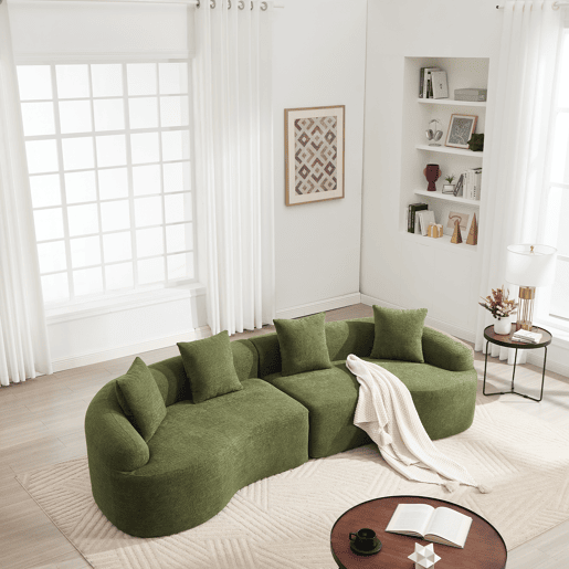 Sofá modular curvo em chenille de 4 lugares - moderno, confortável, economiza espaço, não requer montagem - verde