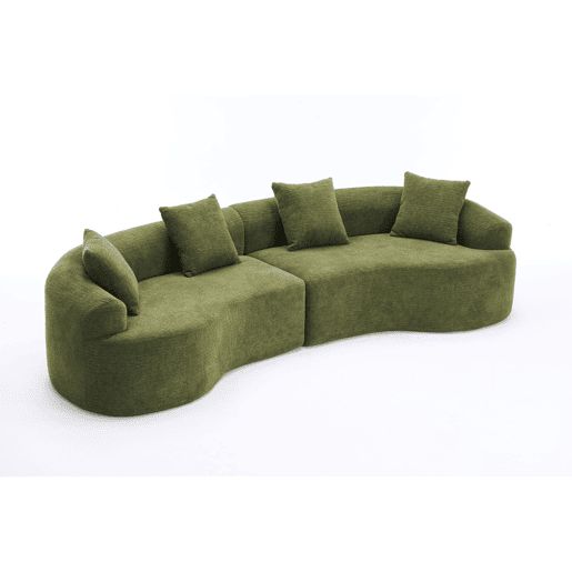Sofá modular curvo em chenille de 4 lugares - moderno, confortável, economiza espaço, não requer montagem - verde