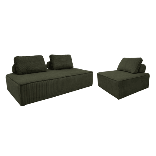 Sofá modular em tecido veludo canelado de 3 lugares - 180x90x78 cm