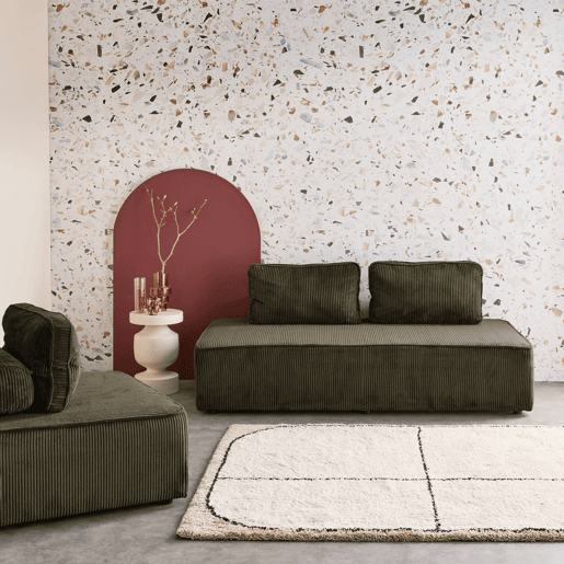 Sofá modular em tecido veludo canelado de 3 lugares - 180x90x78 cm