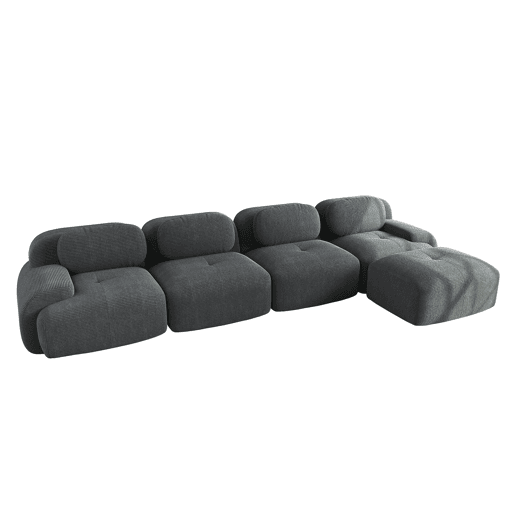 Sofá de canto de 4 lugares - 32D acolchoado de alta elasticidade, antiderrapante, com chaise longue, apoios de braços extra largos, combinável - Cinza