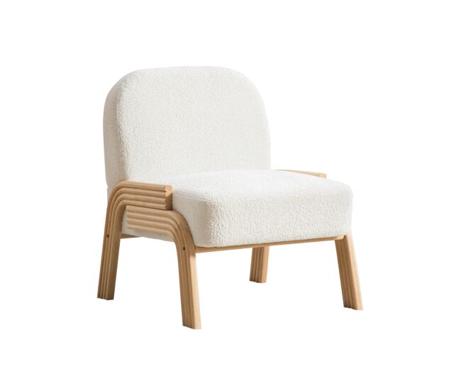 Sillón lounge escandinavo de chenilla suave con estructura de madera resistente, ideal para salón y dormitorio, marfil