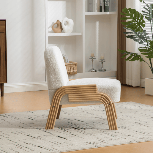 Poltrona lounge escandinava em chenille macio com estrutura de madeira resistente, ideal para sala e quarto, marfim Poltrona lounge escandinava em chenille macio com estrutura de madeira resistente, ideal para sala e quarto, marfim