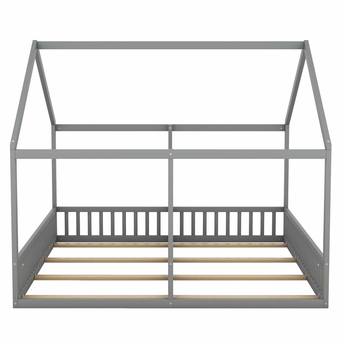 Cama infantil 2 en 1 90 × 200 cm – diseño de casita – gris