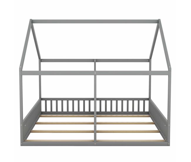 Cama infantil 2 en 1 90 × 200 cm – diseño de casita – gris