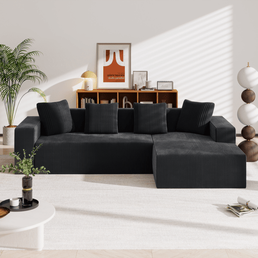 Sofá modular de 3 lugares - Cloud moderno com chaise longue, assentos profundos - Preto