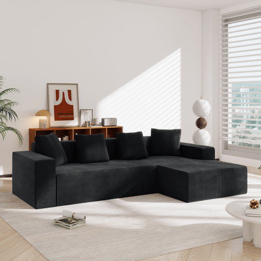 Sofá modular de 3 lugares - Cloud moderno com chaise longue, assentos profundos - Preto