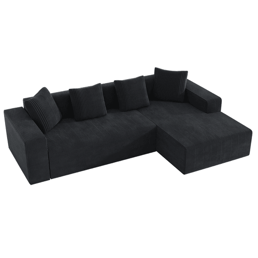 Sofá modular de 3 lugares - Cloud moderno com chaise longue, assentos profundos - Preto