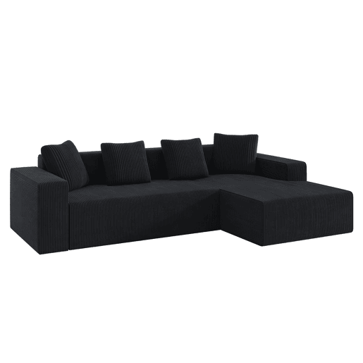 Sofá modular de 3 lugares - Cloud moderno com chaise longue, assentos profundos - Preto