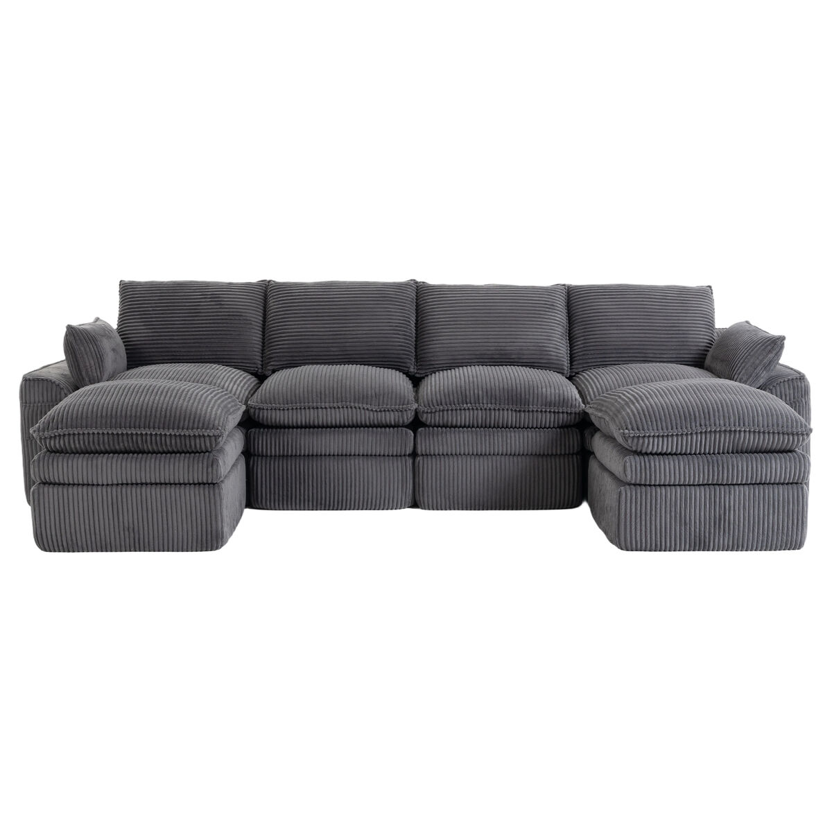 sofa modular 4 plazas - incluye 2 otomanas cojines y 2 bolsillos laterales espuma de 3 capas  muelles para rapida recuperacion combinable libremente - gris oscuro