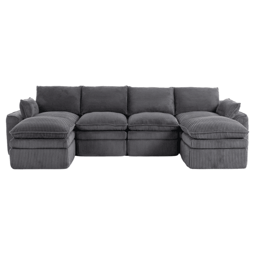 Sofá modular de 4 lugares - Inclui 2 pufes, almofadas e 2 bolsos laterais, espuma de 3 camadas + molas para recuperação rápida, combinável à vontade - Cinza escuro Sofá modular de 4 lugares - Inclui 2 pufes, almofadas e 2 bolsos laterais, espuma de 3 camadas + molas para recuperação rápida, combinável à vontade - Cinza escuro