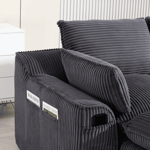 Sofá modular de 4 lugares - Inclui 2 pufes, almofadas e 2 bolsos laterais, espuma de 3 camadas + molas para recuperação rápida, combinável à vontade - Cinza escuro Sofá modular de 4 lugares - Inclui 2 pufes, almofadas e 2 bolsos laterais, espuma de 3 camadas + molas para recuperação rápida, combinável à vontade - Cinza escuro
