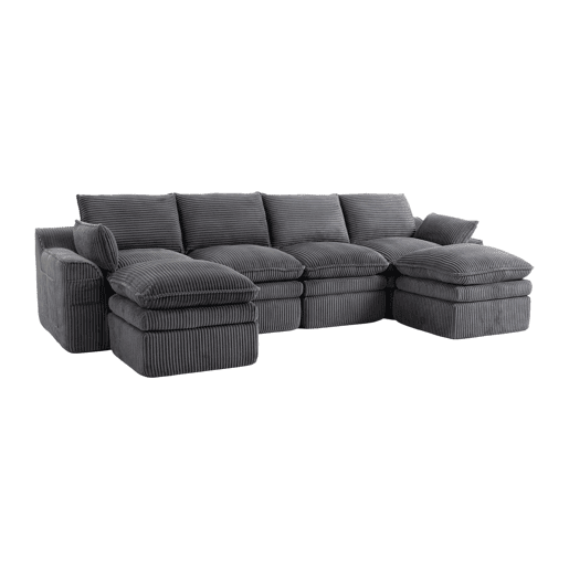 Sofá modular de 4 lugares - Inclui 2 pufes, almofadas e 2 bolsos laterais, espuma de 3 camadas + molas para recuperação rápida, combinável à vontade - Cinza escuro Sofá modular de 4 lugares - Inclui 2 pufes, almofadas e 2 bolsos laterais, espuma de 3 camadas + molas para recuperação rápida, combinável à vontade - Cinza escuro