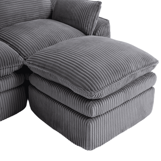 Sofá modular de 4 lugares - Inclui 2 pufes, almofadas e 2 bolsos laterais, espuma de 3 camadas + molas para recuperação rápida, combinável à vontade - Cinza escuro Sofá modular de 4 lugares - Inclui 2 pufes, almofadas e 2 bolsos laterais, espuma de 3 camadas + molas para recuperação rápida, combinável à vontade - Cinza escuro
