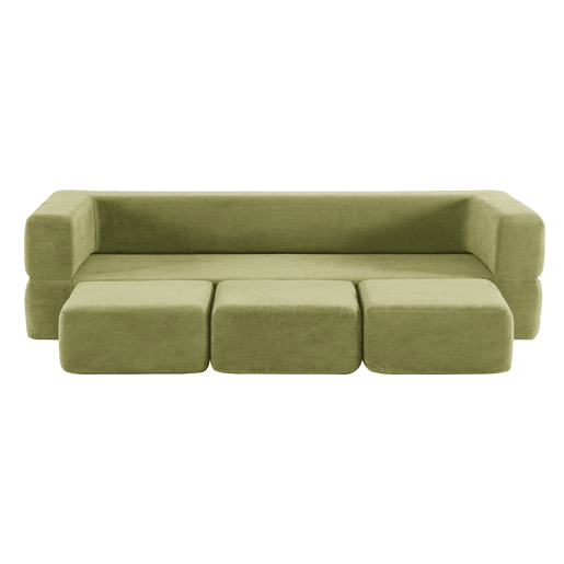 Sofá modular de 3 lugares - com 3 apoios para os pés, espuma de alta elasticidade, chenille, ideal para estúdios e escritórios - verde Sofá modular de 3 lugares - com 3 apoios para os pés, espuma de alta elasticidade, chenille, ideal para estúdios e escritórios - verde