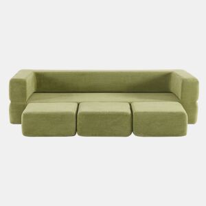 Sofá modular de 3 lugares - com 3 apoios para os pés, espuma de alta elasticidade, chenille, ideal para estúdios e escritórios - verde