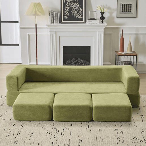Sofá modular de 3 lugares - com 3 apoios para os pés, espuma de alta elasticidade, chenille, ideal para estúdios e escritórios - verde Sofá modular de 3 lugares - com 3 apoios para os pés, espuma de alta elasticidade, chenille, ideal para estúdios e escritórios - verde