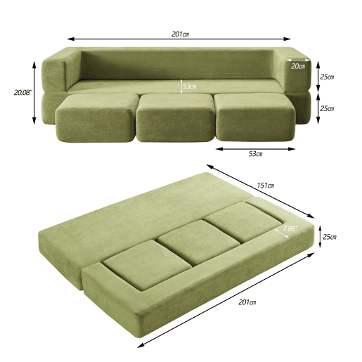 Sofá modular de 3 lugares - com 3 apoios para os pés, espuma de alta elasticidade, chenille, ideal para estúdios e escritórios - verde Sofá modular de 3 lugares - com 3 apoios para os pés, espuma de alta elasticidade, chenille, ideal para estúdios e escritórios - verde
