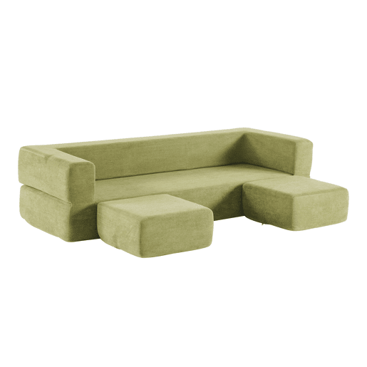 Sofá modular de 3 lugares - com 3 apoios para os pés, espuma de alta elasticidade, chenille, ideal para estúdios e escritórios - verde Sofá modular de 3 lugares - com 3 apoios para os pés, espuma de alta elasticidade, chenille, ideal para estúdios e escritórios - verde