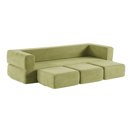 Sofá modular de 3 lugares - com 3 apoios para os pés, espuma de alta elasticidade, chenille, ideal para estúdios e escritórios - verde Sofá modular de 3 lugares - com 3 apoios para os pés, espuma de alta elasticidade, chenille, ideal para estúdios e escritórios - verde
