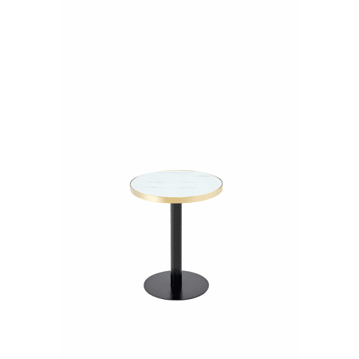 Mesa auxiliar redonda 60x60x74 cm - tampo com efeito de mármore, estrutura em aço inoxidável dourado, estilo moderno e luxuoso - Branco