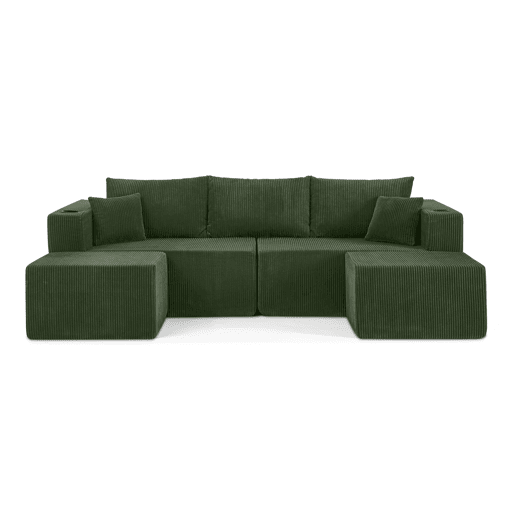 Sofá de canto modular de 3 lugares - em forma de L, pufes móveis, tecido de veludo cotelê macio, porta-copos, bolso lateral, almofadas, adequado para salas de estar, hotéis e apartamentos para arrendamento - Verde Sofá de canto modular de 3 lugares - em forma de L, pufes móveis, tecido de veludo cotelê macio, porta-copos, bolso lateral, almofadas, adequado para salas de estar, hotéis e apartamentos para arrendamento - Verde
