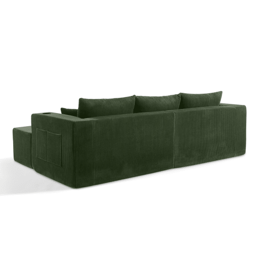 Sofá de canto modular de 3 lugares - em forma de L, pufes móveis, tecido de veludo cotelê macio, porta-copos, bolso lateral, almofadas, adequado para salas de estar, hotéis e apartamentos para arrendamento - Verde Sofá de canto modular de 3 lugares - em forma de L, pufes móveis, tecido de veludo cotelê macio, porta-copos, bolso lateral, almofadas, adequado para salas de estar, hotéis e apartamentos para arrendamento - Verde