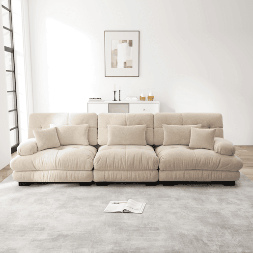 Sofá modular de 3 lugares - Sofá-cama com assento profundo, chenille, confortável para sala de estar, apartamento, escritório - Café claro Sofá modular de 3 lugares - Sofá-cama com assento profundo, chenille, confortável para sala de estar, apartamento, escritório - Café claro