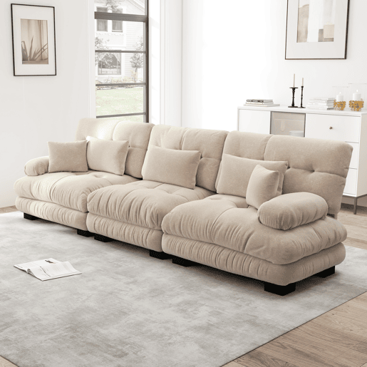 Sofá modular de 3 lugares - Sofá-cama com assento profundo, chenille, confortável para sala de estar, apartamento, escritório - Café claro Sofá modular de 3 lugares - Sofá-cama com assento profundo, chenille, confortável para sala de estar, apartamento, escritório - Café claro