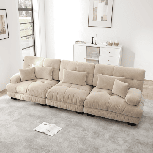 Sofá modular de 3 lugares - Sofá-cama com assento profundo, chenille, confortável para sala de estar, apartamento, escritório - Café claro Sofá modular de 3 lugares - Sofá-cama com assento profundo, chenille, confortável para sala de estar, apartamento, escritório - Café claro