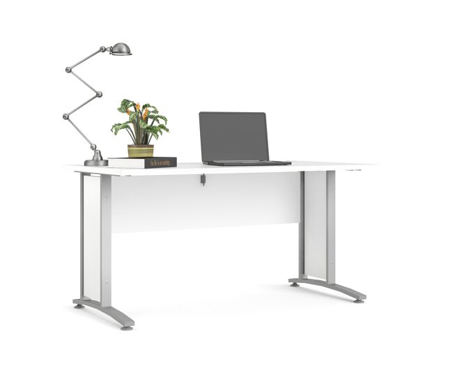 Escritorio combinado ter acero gris plata y blanco/roble patinado 150x80x75 cm / mesa de despacho amplia con panel modesty para oficina