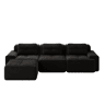 Sofá modular em L de 3 lugares - com otomano, estofado em veludo cotelê - preto