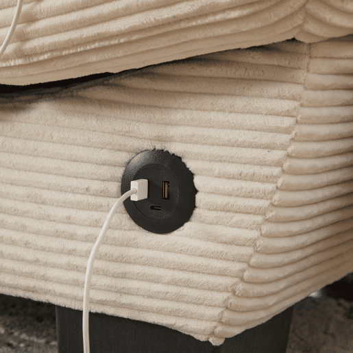 Sofá modular de 2 lugares - assento amplo, design ergonómico, espuma de alta densidade, porta USB-C e bolsos laterais - Bege
