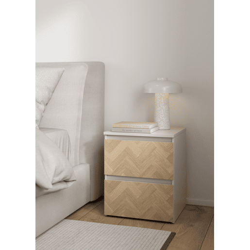Mesa de Cabeceira 2 Gavetas Bidasoa CashmereHerringbone 40x36x48 cm Mesa Auxiliar para Quarto com Arrumação e Design Têxtil Mesa de Cabeceira 2 Gavetas Bidasoa CashmereHerringbone 40x36x48 cm Mesa Auxiliar para Quarto com Arrumação e Design Têxtil
