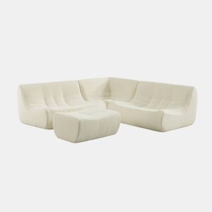 Sofá de canto com pufe em bouclé embalados a vácuo, 5 lugares, Sokol bouclé, Branco, 147x105x72 cm