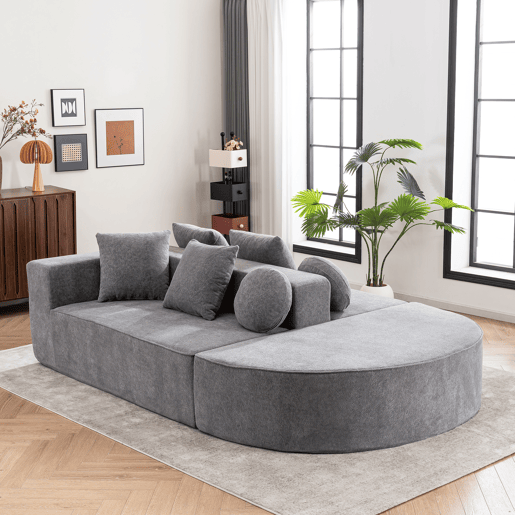 Sofá modular de 5 lugares - moderno, sem montagem, chenille confortável - cinza