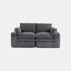 Sofá modular de veludo cotelê de 2 lugares - almofadas, bolsos laterais duplos, espuma de 3 camadas + núcleo de molas, recuperação rápida - cinzento escuro