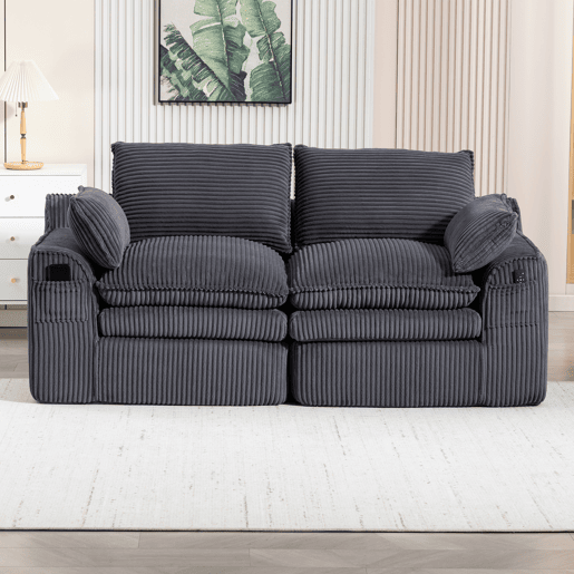 Sofá modular de veludo cotelê de 2 lugares - almofadas, bolsos laterais duplos, espuma de 3 camadas + núcleo de molas, recuperação rápida - cinzento escuro Sofá modular de veludo cotelê de 2 lugares - almofadas, bolsos laterais duplos, espuma de 3 camadas + núcleo de molas, recuperação rápida - cinzento escuro