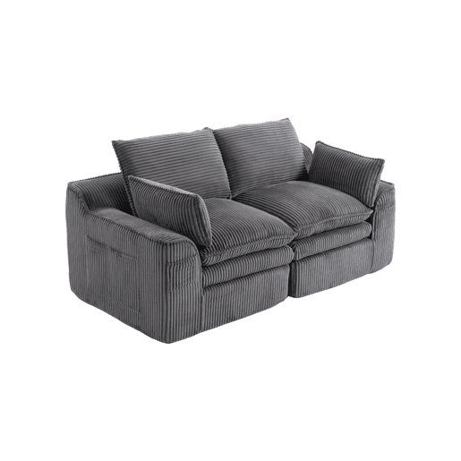 Sofá modular de veludo cotelê de 2 lugares - almofadas, bolsos laterais duplos, espuma de 3 camadas + núcleo de molas, recuperação rápida - cinzento escuro Sofá modular de veludo cotelê de 2 lugares - almofadas, bolsos laterais duplos, espuma de 3 camadas + núcleo de molas, recuperação rápida - cinzento escuro