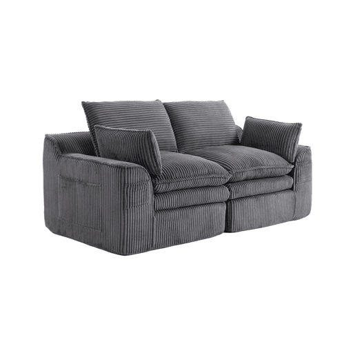 Sofá modular de veludo cotelê de 2 lugares - almofadas, bolsos laterais duplos, espuma de 3 camadas + núcleo de molas, recuperação rápida - cinzento escuro Sofá modular de veludo cotelê de 2 lugares - almofadas, bolsos laterais duplos, espuma de 3 camadas + núcleo de molas, recuperação rápida - cinzento escuro