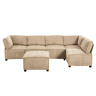 Sofá modular de 6 lugares - Veludo cotelê, ergonómico, com arrumação, convertível, estrutura estável - Cáqui